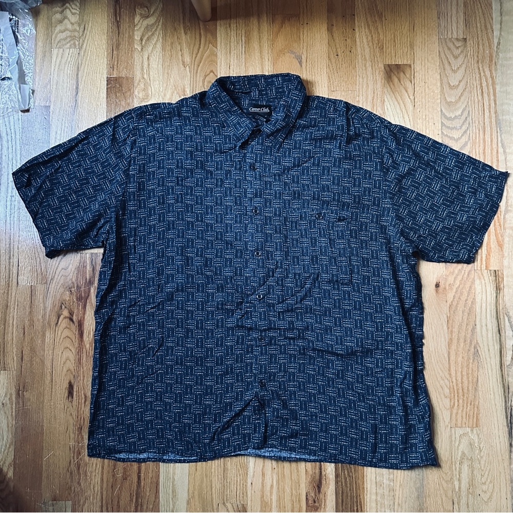 Career Club Men’s XXL Navy Basket Weave Rayon Short Sleeve Soft Vintage Shirt